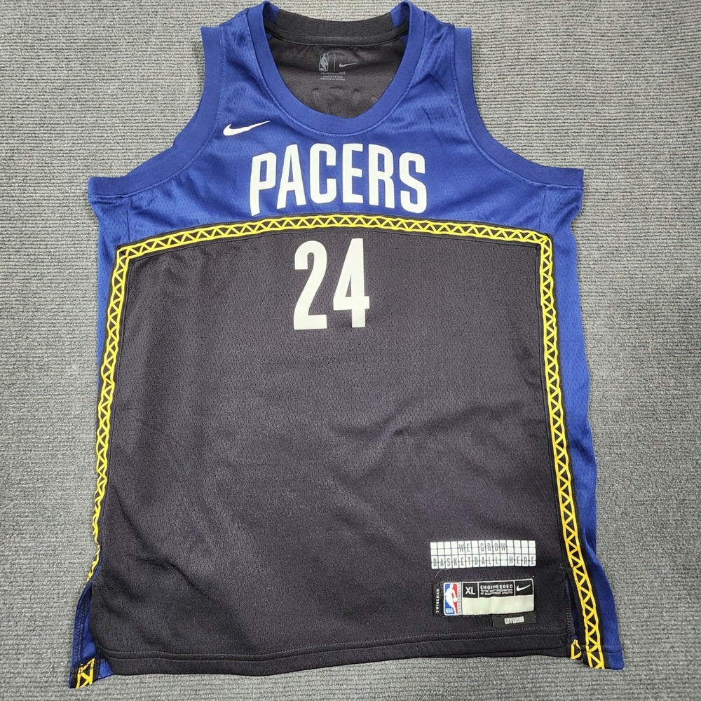 Nike Indiana Pacers Buddy Hield #24 Men XL Blue Black City Edition Swingman